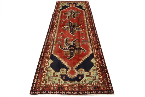 Karajeh Runner 4'8'' x 11'5'' Red Wool Vintage Tribal Hand-Knotted Oriental Rug
