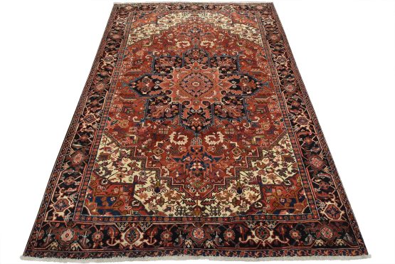 Heriz Rug 8'1'' x 11'3'' Red Wool Vintage Traditional Hand-Knotted Carpet