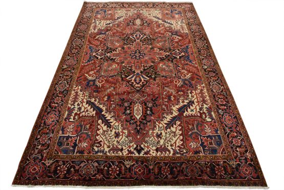 Heriz Rug 8'7'' x 12'5'' Red Wool Vintage Traditional Hand-Knotted Carpet