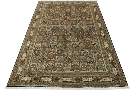 Fine Qom Rug 10'2'' x 13'8'' Multicolor Wool/Silk Vintage Hand-Knotted Carpet