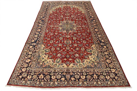 Najafabad Rug 11' x 17'5'' Red Wool Vintage Traditional Hand-KnottedCarpet