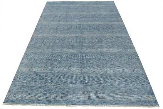 Fine Contemporary Rug 9'1'' x 12'3'' Blue Wool Hand-Knotted Carpet