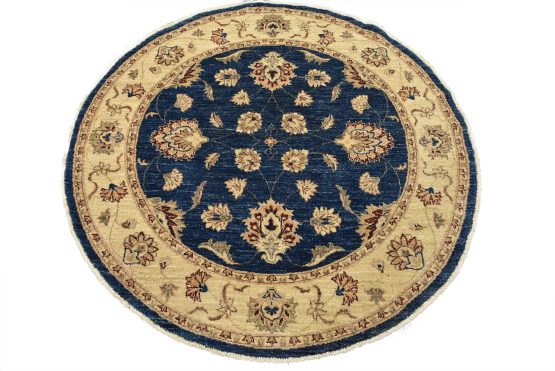 Ziegler Rug 5'1'' x 5' Blue Wool Traditional Hand-Knotted Oriental Carpet
