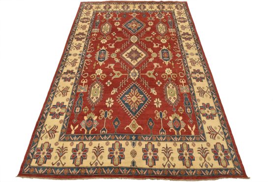 Kazak Rug 9'3'' x 13'8'' Red Wool Tribal Hand-Knotted Oriental Carpet