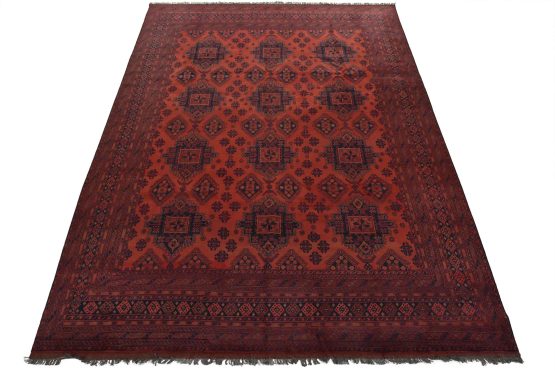 Turkmen Rug 9'11'' x 12'11'' Red Wool Tribal Hand-Knotted Oriental Carpet
