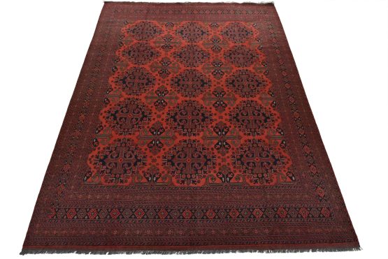 Turkmen Rug 9'11'' x 12'11'' Red Wool Tribal Hand-Knotted Oriental Carpet