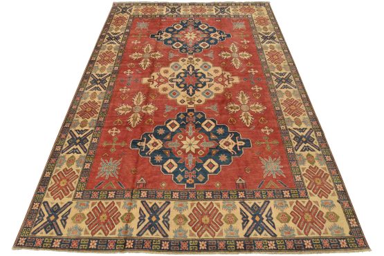 Kazak Rug 10'10'' x 14'11'' Red Wool Tribal Hand-Knotted Oriental Carpet