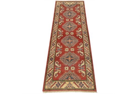 Kazak Runner 2'5'' x 6'5'' Red Wool Tribal Hand-Knotted Oriental Carpet