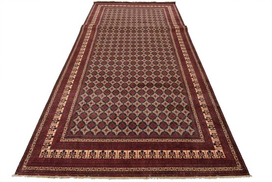 Turkmen Rug 9'10'' x 19'5'' Beige Wool Tribal Hand-Knotted Oriental Carpet