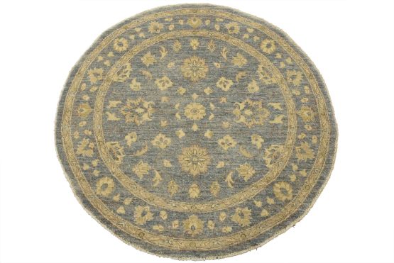 Ziegler Rug 4'2'' x 4'2'' Blue Wool Traditional Hand-Knotted Oriental Carpet