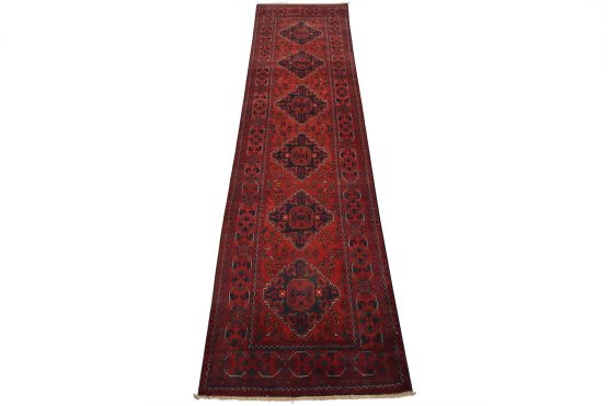Turkmen Runner 2'6'' x 9'5'' Red Wool Tribal Hand-Knotted Oriental Rug