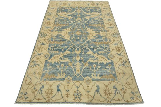 Oushak Rug 5'11'' x 8'11'' Blue Wool Traditional Hand-Knotted Oriental Carpet