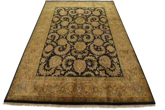 Agra Rug 8'11'' x 12'1'' Black Wool Traditional Hand-Knottd Oriental Carpet