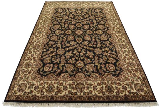 Agra Rug 9'2'' x 12'1'' Black Wool Traditional Hand-Knotted Oriental Carpet
