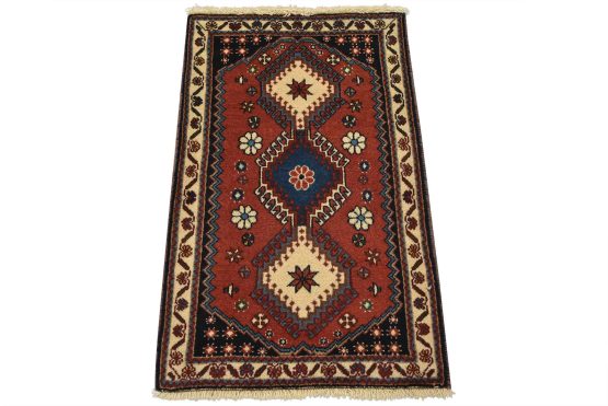Yalameh Rug 1'10'' x 2'11'' Red Wool Vintage Tribal Hand-Knotted Carpet