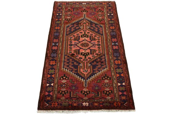 Hamedan Rug 3'3'' x 5'3'' Red Wool Vintage Tribal Hand-Knotted Carpet