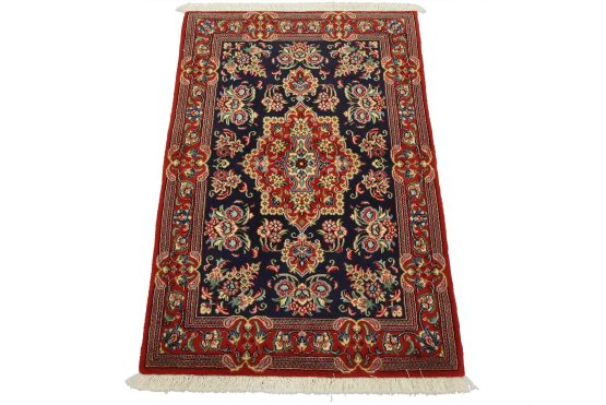 Qom Rug 2'8'' x 3'11'' Blue Wool Vintage Traditional Hand-Knotted Carpet