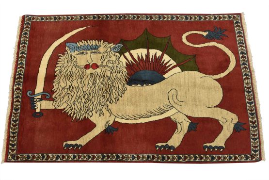 Yalameh Rug 3'4'' x 5'2'' Red Wool Vintage Traditional Hand-Knotted Carpet