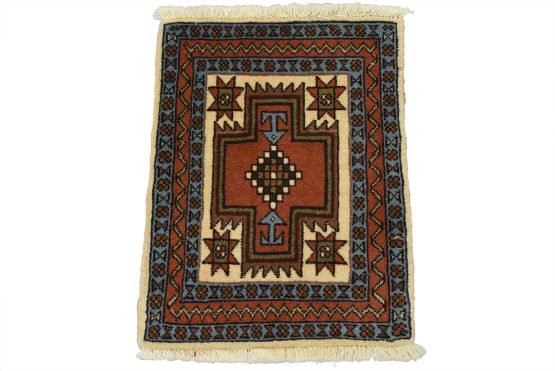Meshkin Rug 1'5'' x 1'9'' Ivory Wool Vintage Tribal Hand-Knotted Carpet