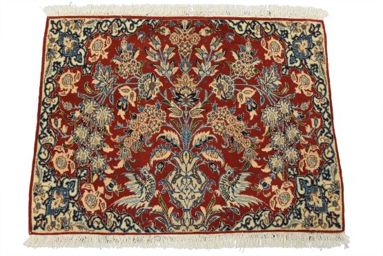 Nain Rug 2'8'' x 2' Red Wool/Silk Vintage Traditional Hand-Knotted Carpet