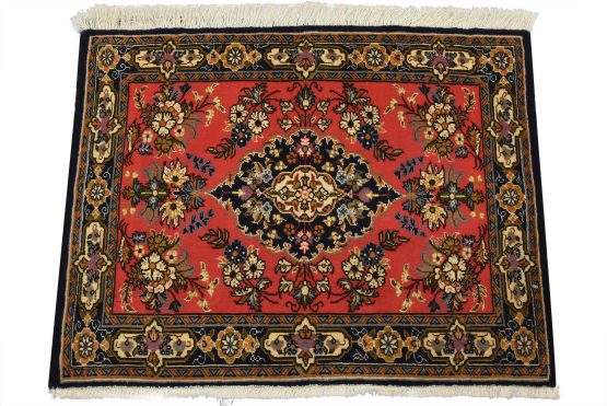Qom Rug 2'9'' x 2'2'' Pink Wool Vintage Traditional Hand-Knotted Carpet