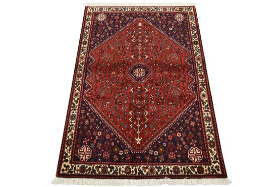 Abadeh Rug 3'7'' x 5'3'' Red Wool Vintage Tribal Hand-Knotted Oriental Carpet