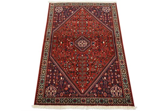 Abadeh Rug 3'5'' x 4'11'' Red Wool Vintage Tribal Hand-Knotted Carpet