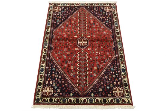 Abadeh Rug 3'5'' x 4'10'' Red Wool Vintage Tribal Hand-Knotted Carpet
