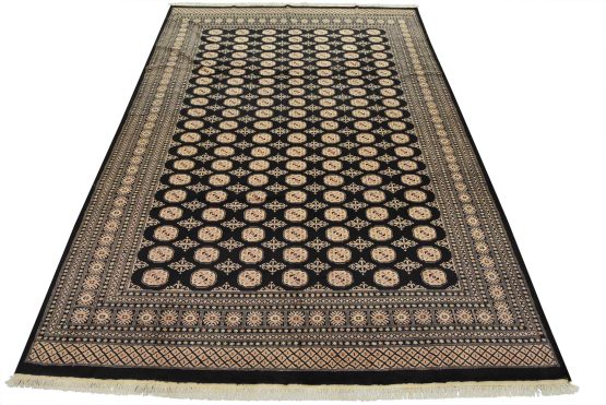 Bokhara Rug 9'1'' x 12'1'' Black Wool Tribal Hand-Knotted Oriental Carpet