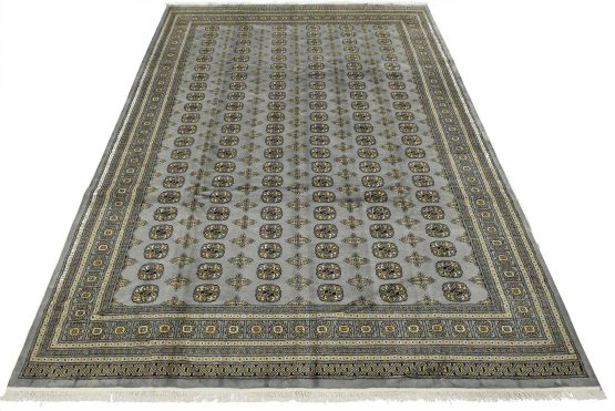 Bokhara Rug 9'1'' x 11'11'' Gray Wool Tribal Hand-Knotted Oriental Carpet