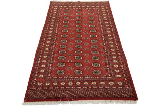 Bokhara Rug 5'2'' x 7'9'' Red Wool Tribal Hand-Knotted Oriental Carpet