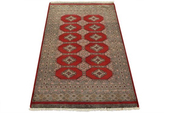 Bokhara Jaldar Rug 4'1'' x 6' Red Wool Tribal Hand-Knotted Oriental Carpet
