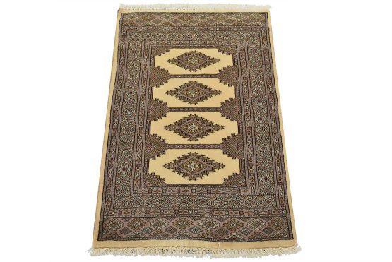 Bokhara Jaldar Rug 2'6'' x 3'9'' Beige Wool Tribal Hand-Knotted Oriental Carpet