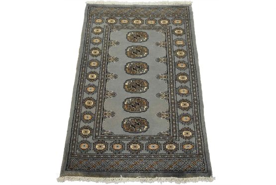 Bokhara Rug 2'8'' x 4'1'' Gray Wool Tribal Hand-Knotted Oriental Carpet
