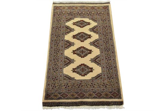 Bokhara Jaldar Rug 2'6'' x 4'2'' Beige Wool Tribal Hand-Knotted Oriental Carpet