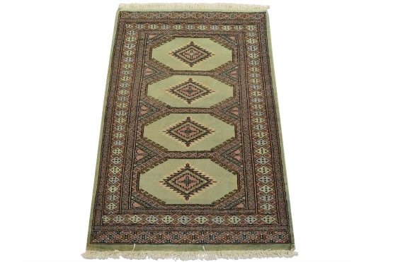 Bokhara Jaldar Rug 2'6'' x 3'10'' Green Wool Tribal Hand-Knotted Carpet