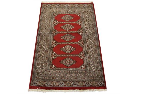 Bokhara Jaldar Rug 3'1'' x 4'10'' Red Wool Tribal Hand-Knotted Oriental Carpet