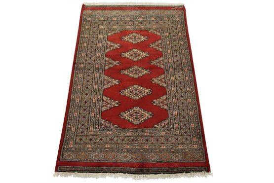 Bokhara Jaldar Rug 3'1'' x 4'8'' Red Wool Tribal Hand-Knotted Oriental Carpet