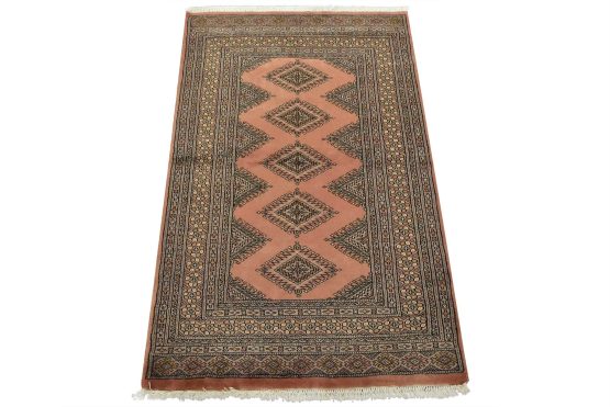 Bokhara Jaldar Rug 3'1'' x 4'10'' Pink Wool Tribal Hand-Knotted Oriental Carpet
