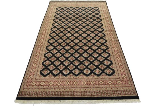 Bokhara Jaldar Rug 6' x 9'3'' Black Wool Tribal Hand-Knotted Oriental Carpet