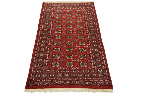 Bokhara Rug 4'1'' x 6'4'' Red Wool Tribal Hand-Knotted Oriental Carpet