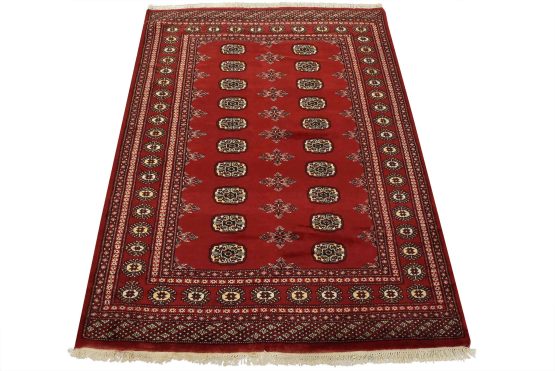 Bokhara Rug 4'8'' x 6'1'' Red Wool Tribal hand-Knotted Oriental Carpet
