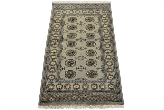 Bokhara Rug 3' x 4'11'' Gray Wool Tribal Hand-Knotted Oriental Carpet