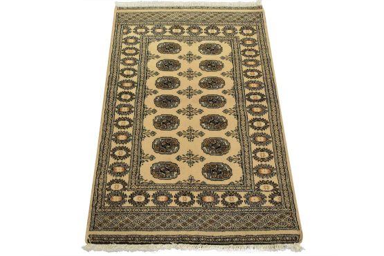 Bokhara Rug 3'1'' x 4'7'' Beige Wool Tribal Hand-Knotted Oriental Carpet