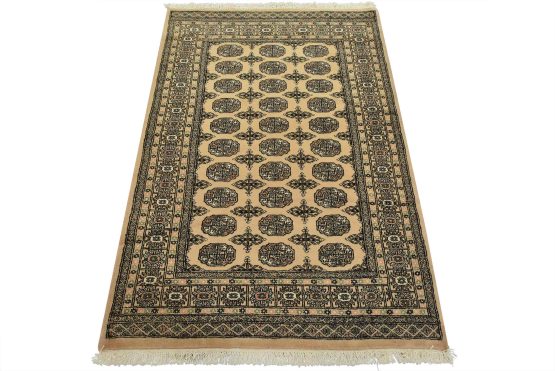 Bokhara Rug 4'3'' x 6'2'' Beige Wool Tribal Hand-Knotted Oriental Carpet