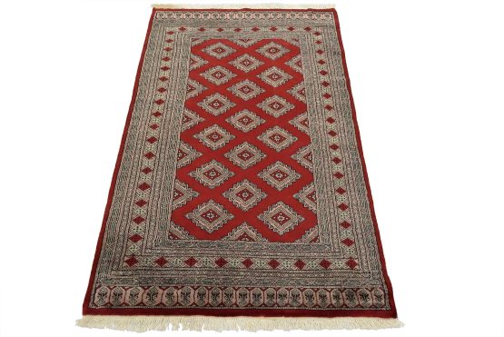 Bokhara Jaldar Rug 4'1'' x 6'3'' Red Wool Tribal Hand-Knotted Oriental Carpet