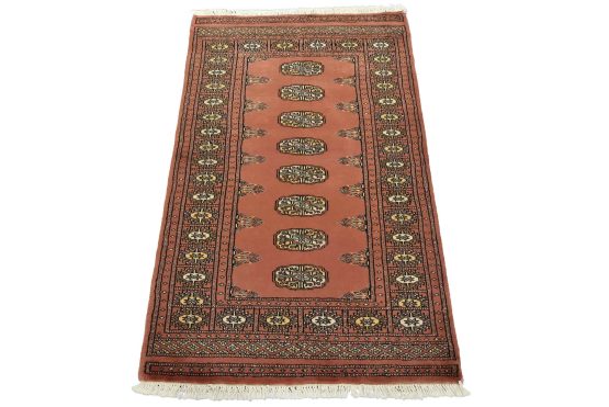 Bokhara Rug 2'1'' x 4'8'' Pink Wool Tribal Hand-Knotted Oriental Carpet