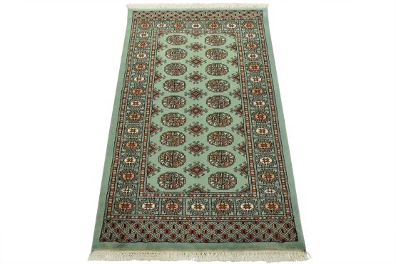 Bokhara Rug 3'2'' x 5'2'' Green Wool Tribal Hand-Knotted Oriental Carpet