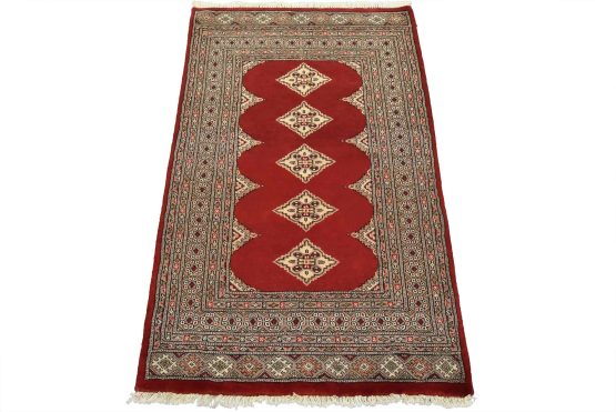 Bokhara Jaldar Rug 3' x 4'11'' Red Wool Tribal Hand-Knortted Oriental Carpet