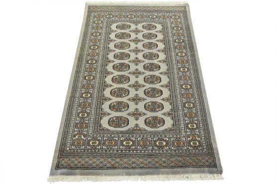 Bokhara Rug 4' x 6'3'' Gray Wool Tribal Hand-Knotted Oriental Carpet